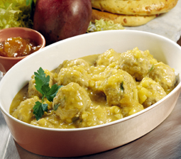 Boller i karry-mangosauce