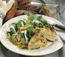 Kartoffelpaneret schnitzel med feldsalat