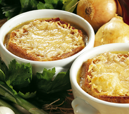 Gratineret løgsuppe med ost