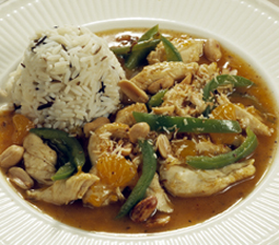 Kylling i wok med mango og ris