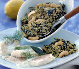 Spinat cous-cous med torsk og dildcreme
